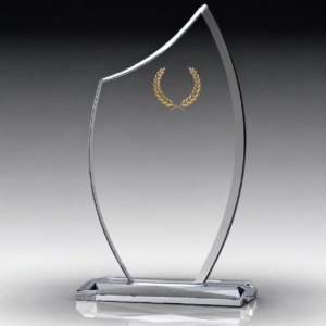 Defne detaylı kavisli kristal kaideli promosyon plaket