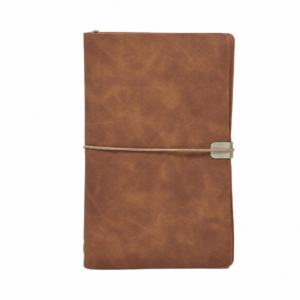 12 x 20 cm yatay lastikli kahverengi yumuşak kapaklı promosyon defter