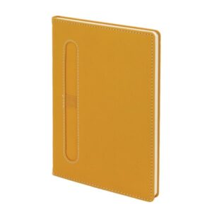15 x 21 cm dikey kalemlikli sarı termo deri promosyon defter