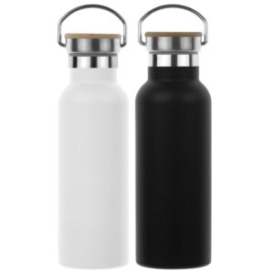 Bambu detaylı taşıma saplı siyah ve beyaz 500 ml promosyon termos